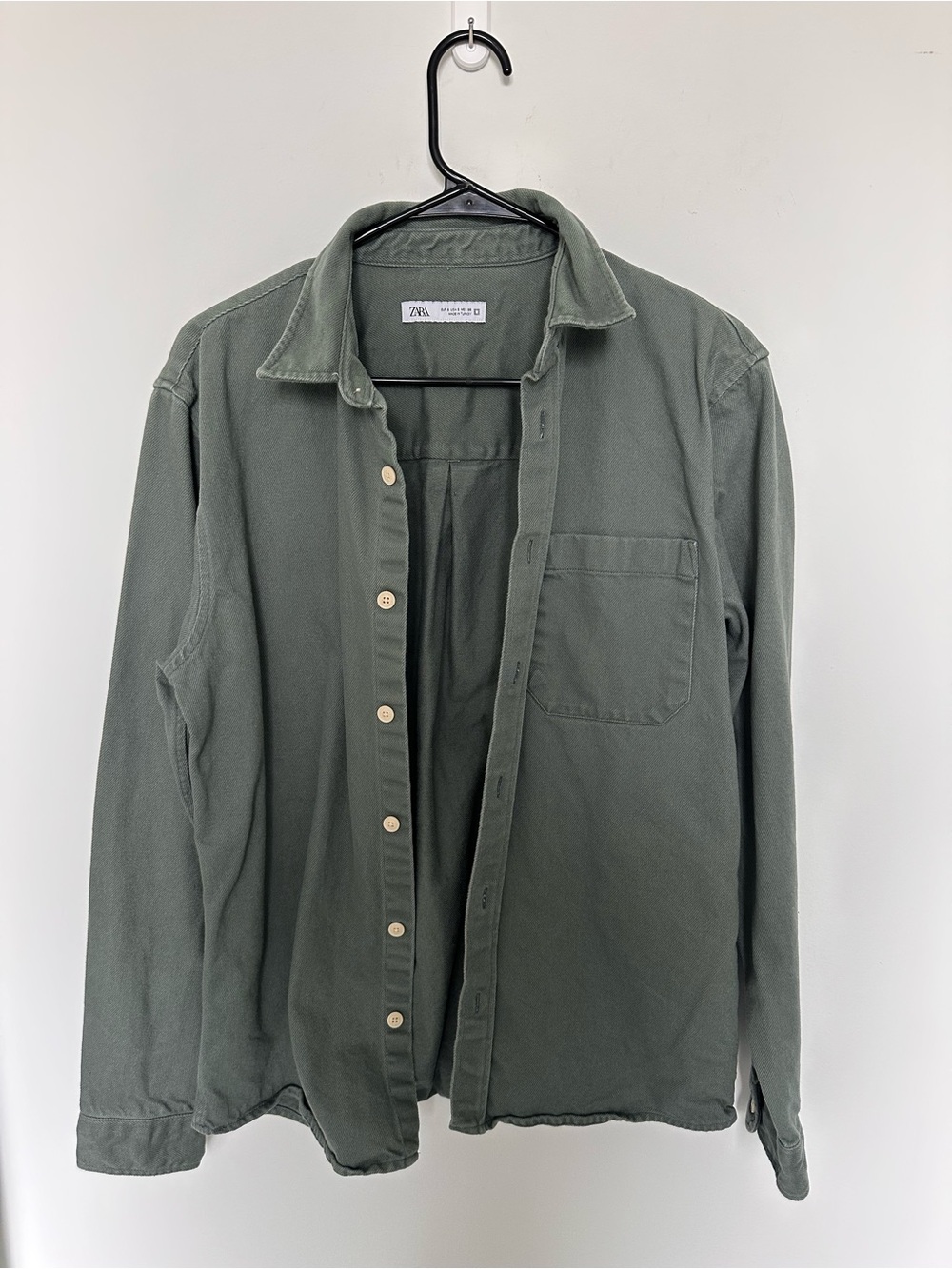 Zara Men Olive Green Lightweight Button-Up Shirt Jacket
